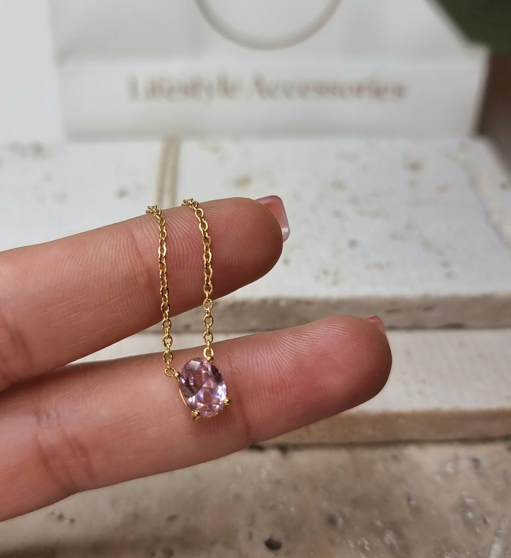 Pink Solitaire Necklace