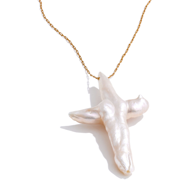 Irregular Pearl Cross Necklace