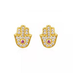 Pink Hamsa Studs