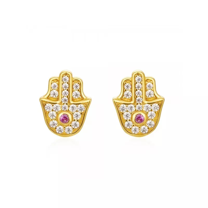 Pink Hamsa Studs