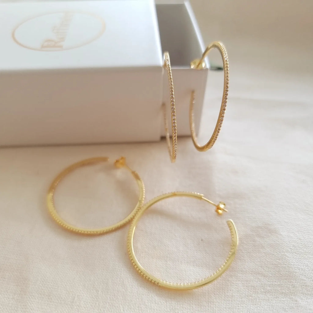 Pave Thin Classic Hoops