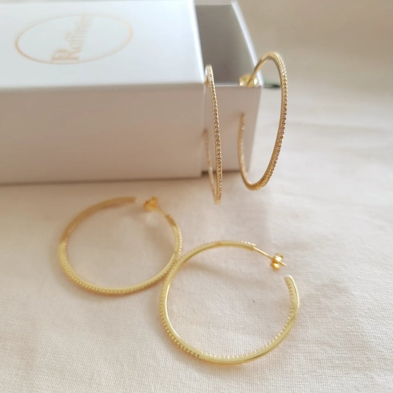 Pave Thin Classic Hoops